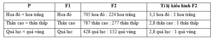 Kết quả thí nghiệm của menden
