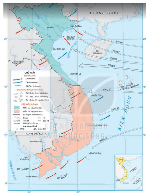 Dựa vào thông tin mục c hình 4.1 hãy trình bày tính chất gió mùa của khí hậu Việt Nam