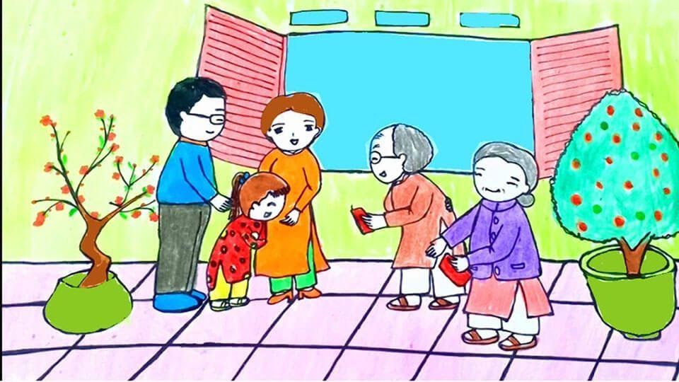 10 cách vẽ tranh đề tài ngày Tết lễ hội và mùa xuân đơn giản nhất | Ý tưởng vẽ, Lễ hội, Tượng